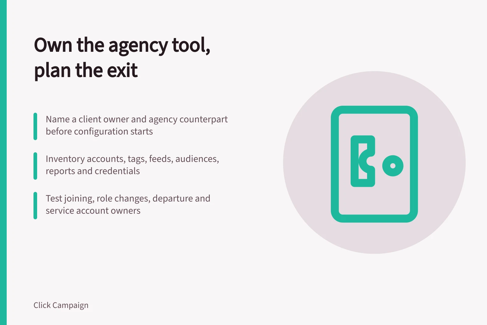 Card on naming owners and planning an agency tool exit