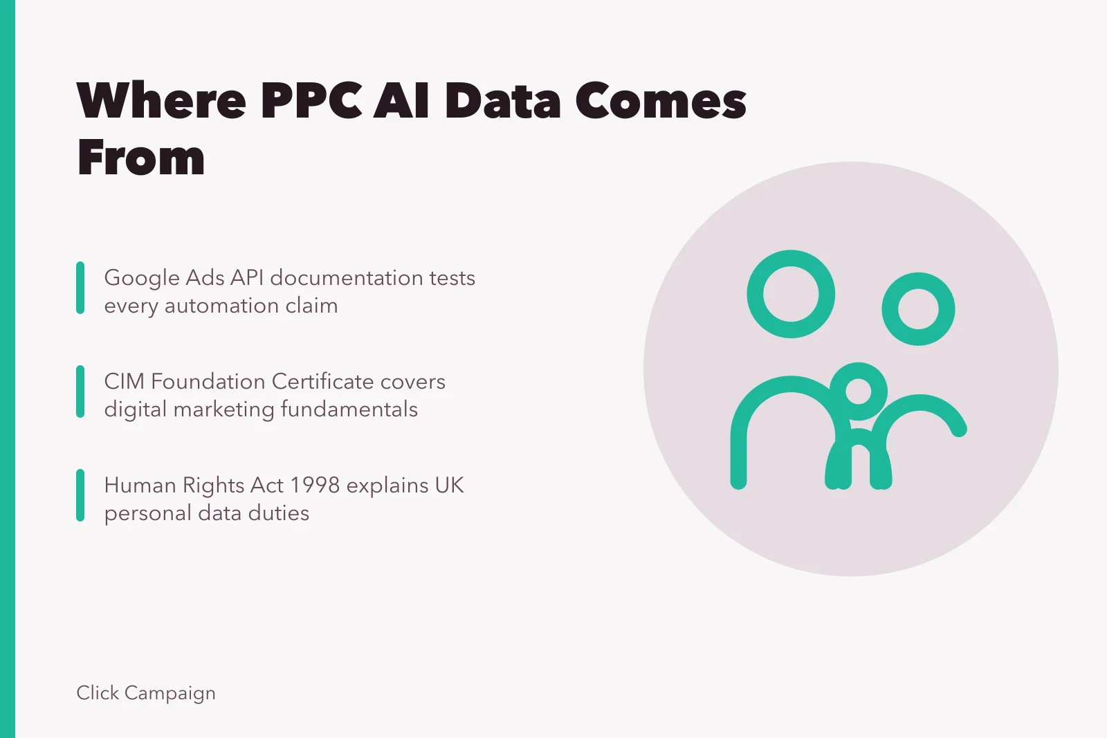 Card on PPC AI data sources: Google Ads API, CIM training, data protection law
