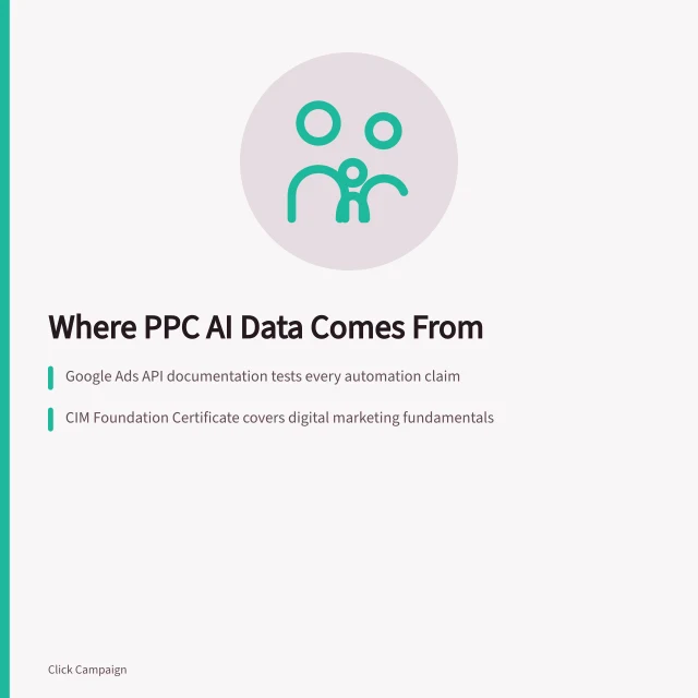 Card on PPC AI data sources: Google Ads API, CIM training, data protection law. A platform API or a marketing qualification for PPC agencies AI applications