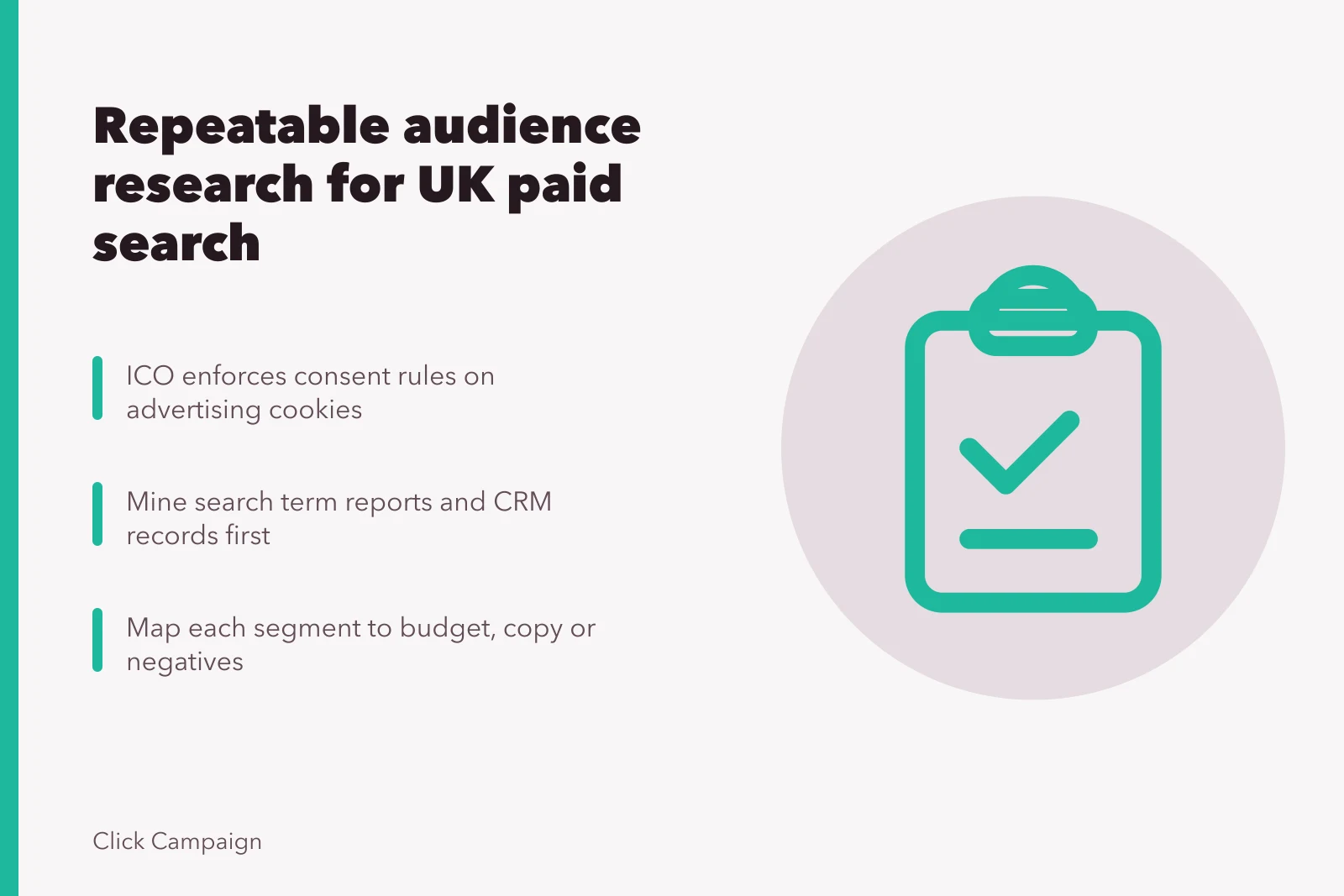 Card outlining a repeatable PPC audience research method for UK paid search