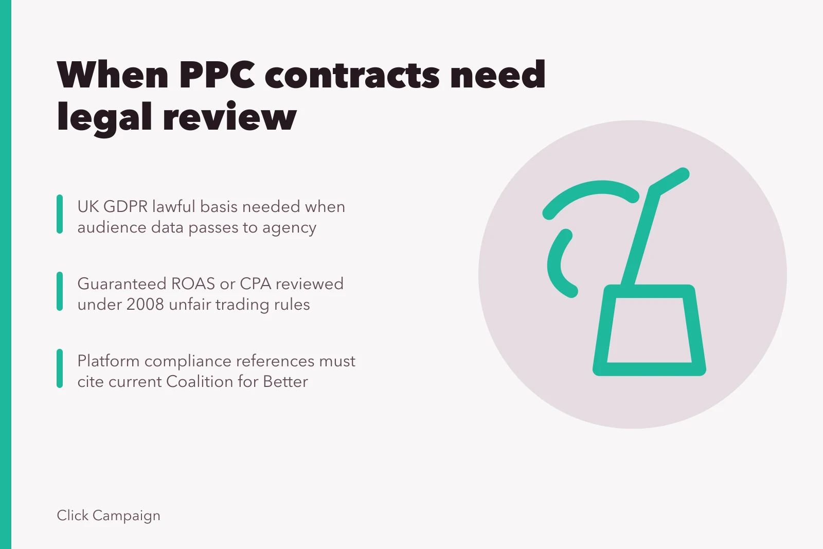 Card listing legal review triggers for PPC agency contracts