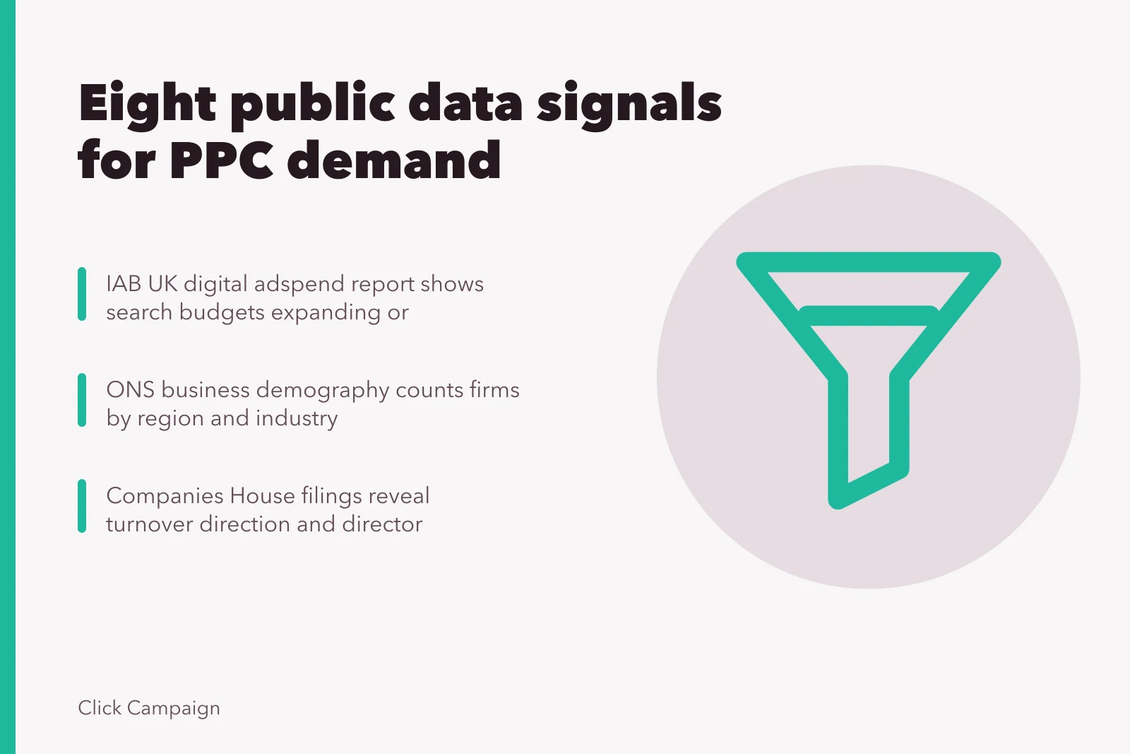 Card listing IAB UK, ONS and Companies House as demand signals for PPC agencies