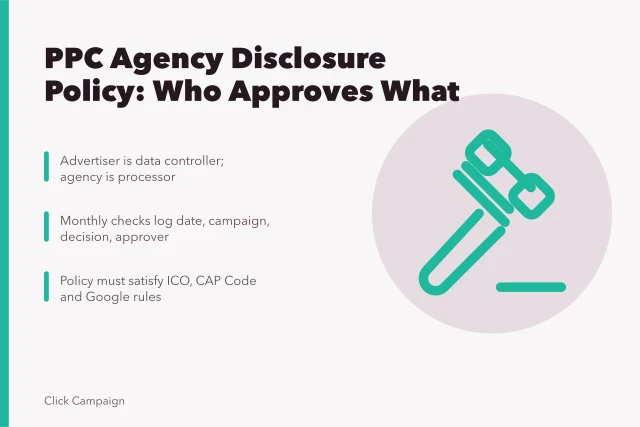 Card on PPC agency disclosure policy approvals, audit trail and compliance. Who approves remarketing lists and ad copy at your PPC agency?