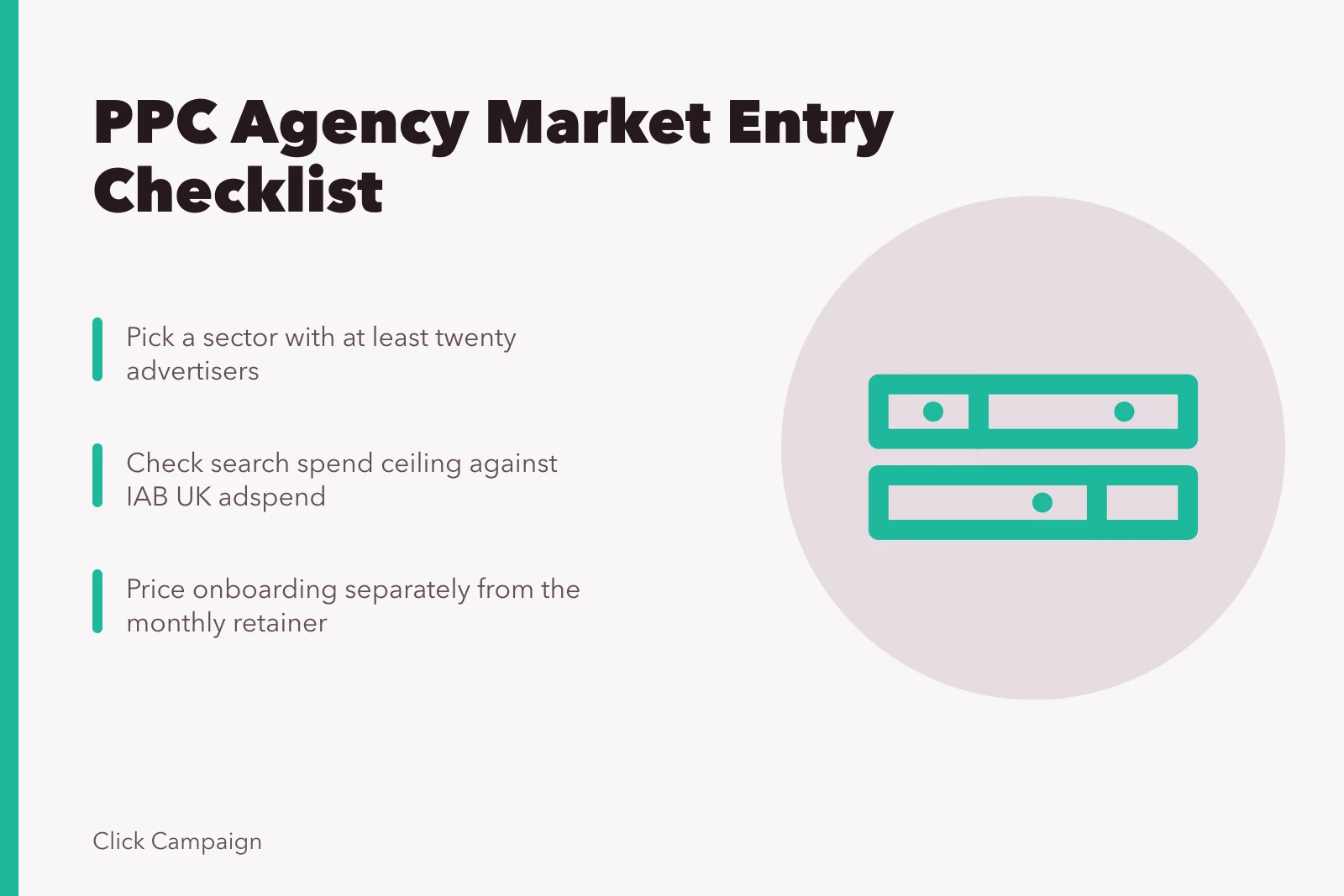 Checklist card for PPC agency market entry planning steps