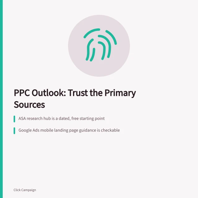Card on PPC market outlook sources: ASA, Google Ads, ICO guidance. Where can you find data on the PPC agencies market outlook?