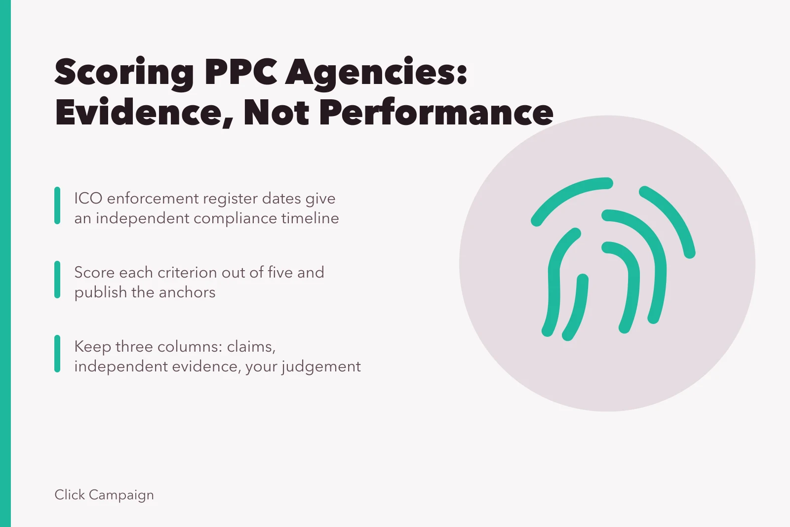 Card on scoring PPC agencies using evidence tiers and compliance records