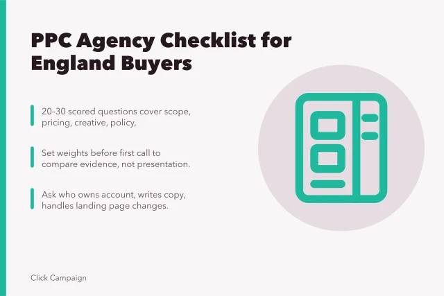 Checklist for choosing PPC agencies in England. What a PPC agencies selection checklist means for England buyers