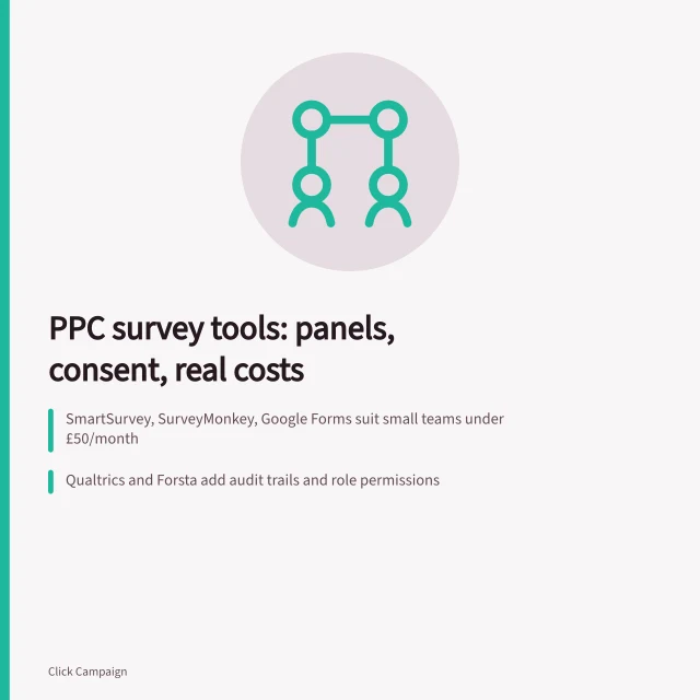 Comparison of PPC survey tools, panel sourcing, consent rules and study costs. PPC agencies survey tools and sources explained