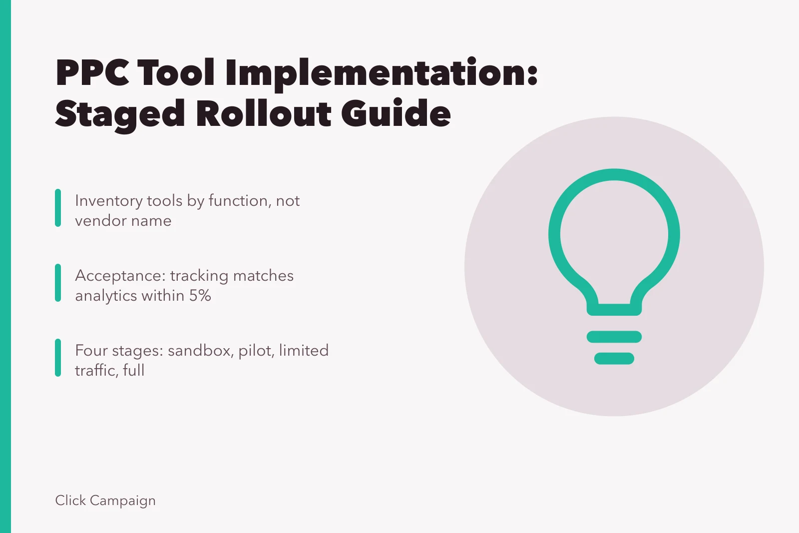 Card: PPC tool implementation stages, acceptance criteria, and inventory steps