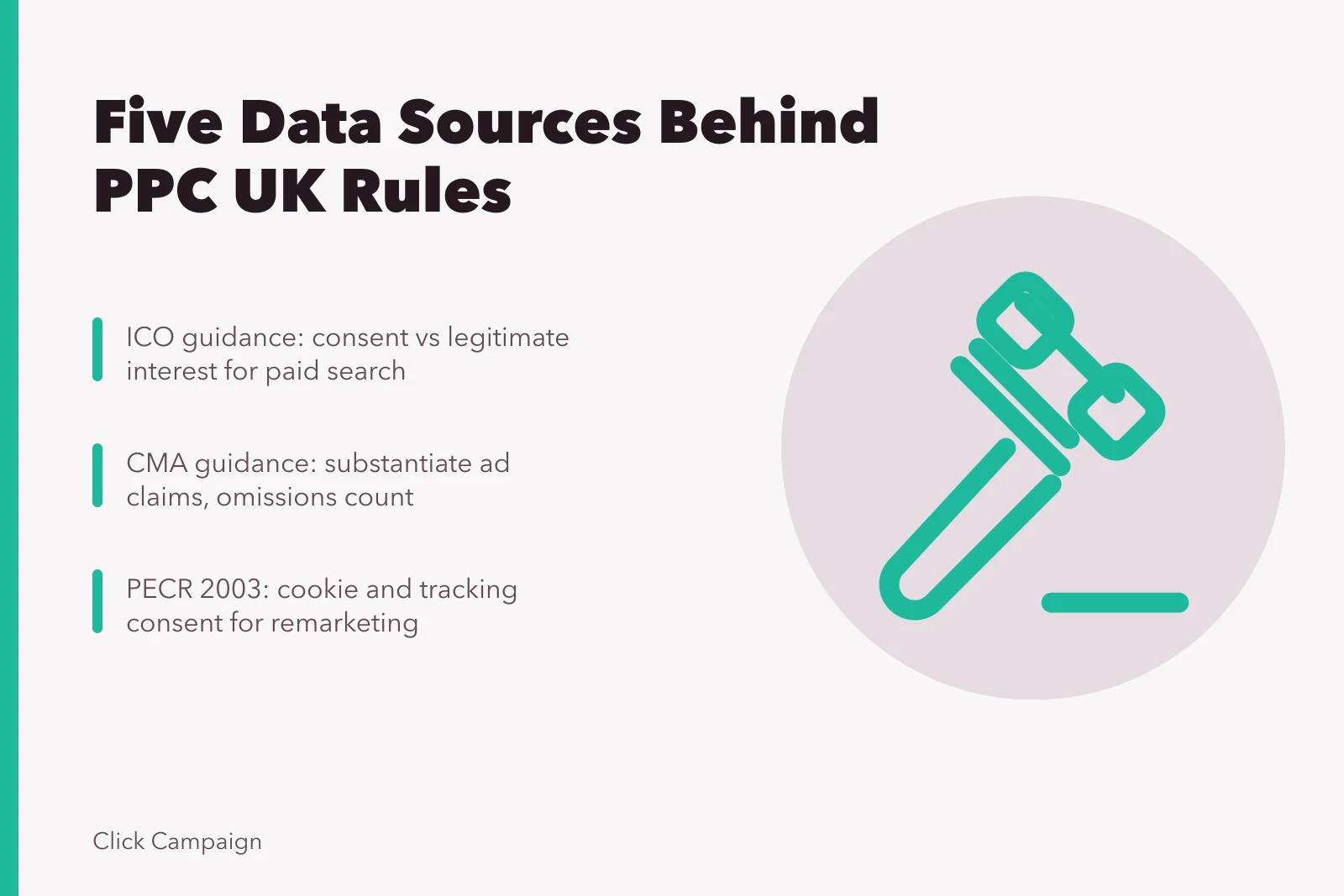 Card listing five regulatory data sources for PPC compliance in the UK