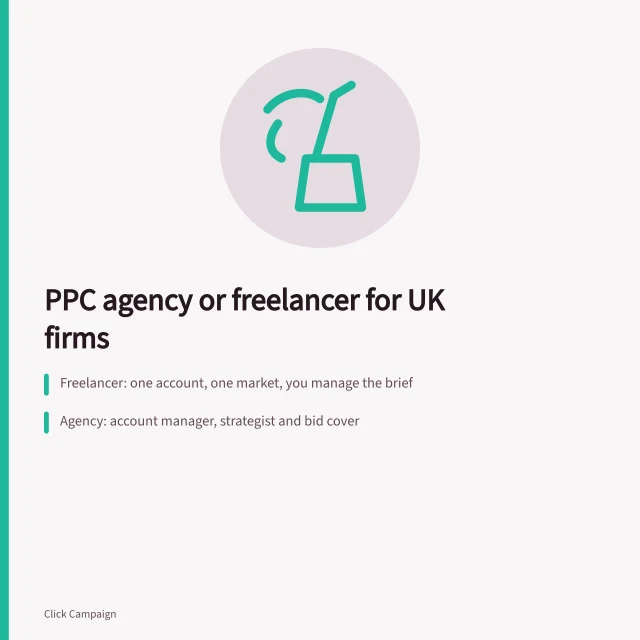 Card comparing PPC freelancer and agency for UK businesses. Is a PPC agency or freelancer better for UK businesses?