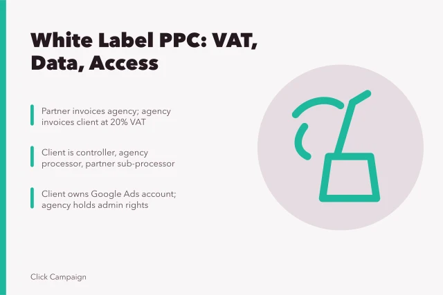White label PPC agency guide covering VAT invoicing, data roles and account access. White label PPC agency UK: a guide for marketing teams